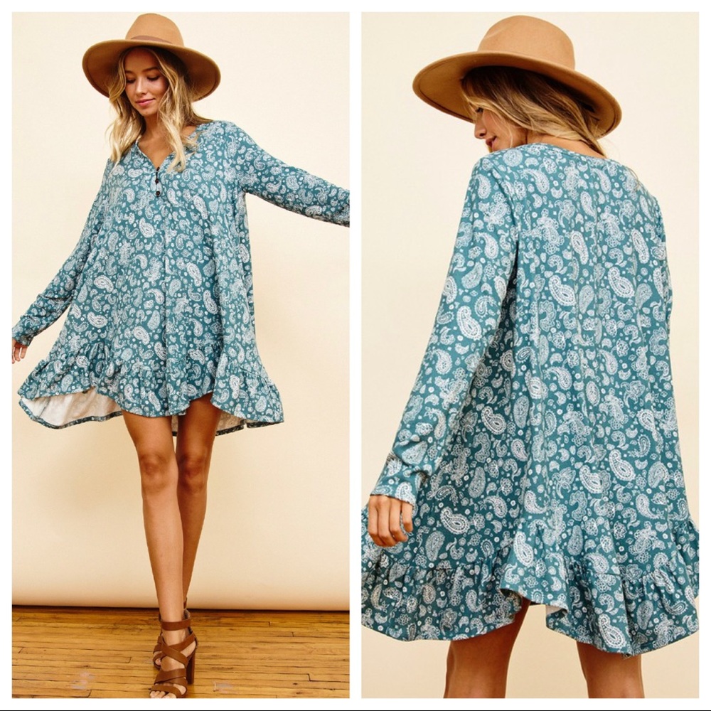 #21 Boho Paisley Print Ruffle Hem Dress - Picture 4 of 4